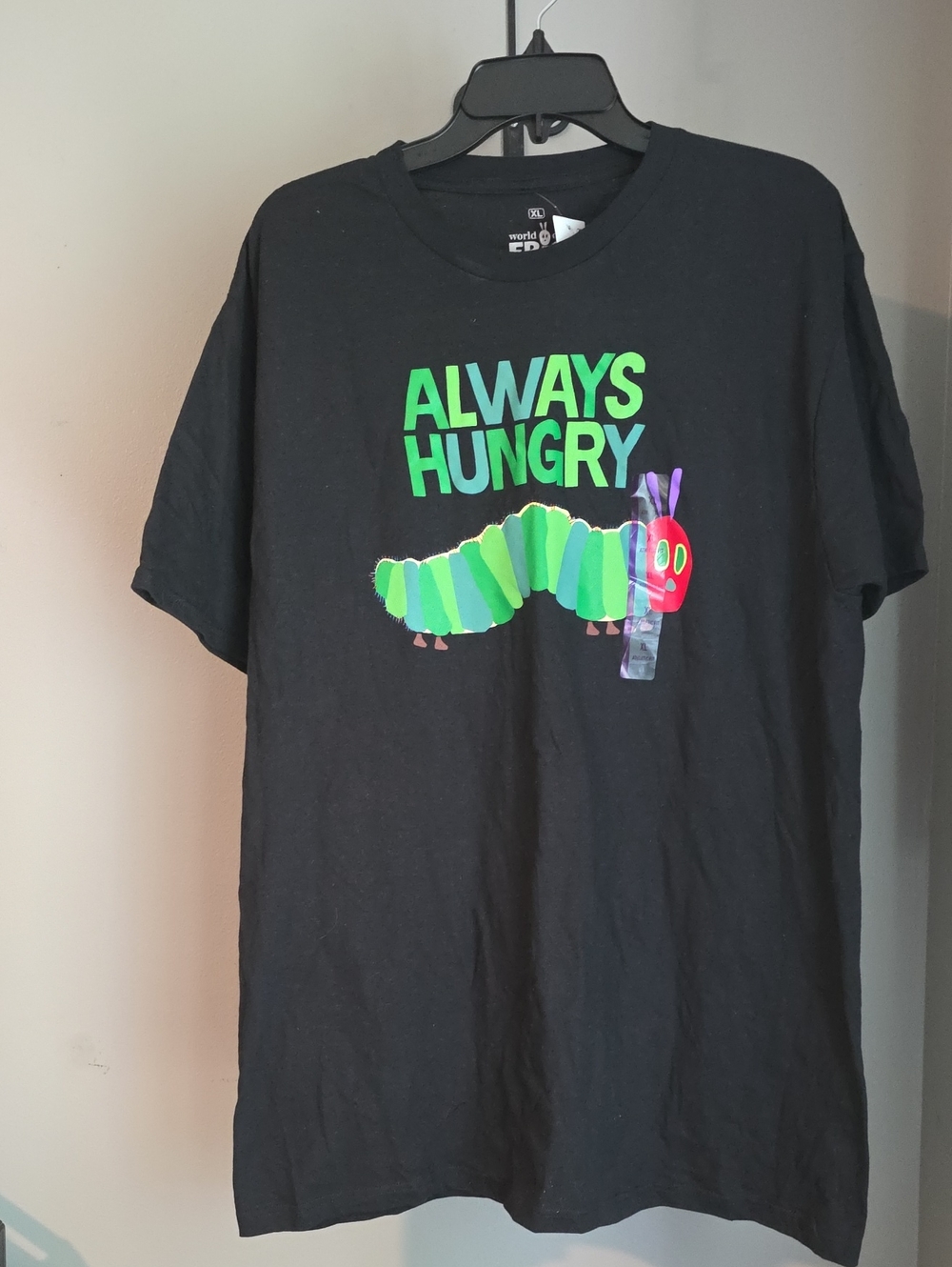 Black 'Always Hungry' Caterpillar Graphic Tee Size XL NWT